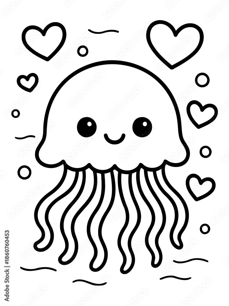 Fototapeta premium Jellyfish with love: An illustration depicting a happy jellyfish adorned with hearts, creating a whimsical and loving atmosphere.