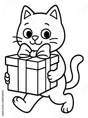 Purrfect Present: A cute, illustrated cat carries a wrapped gift, embodying the spirit of giving and joy. The image evokes warmth, celebration, and anticipation.
