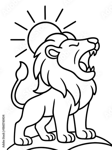 Lion Roaring under the Sun: A majestic lion stands proudly, its mane radiating power, while letting out a powerful roar under the radiant sun. A symbol of strength and dominance.