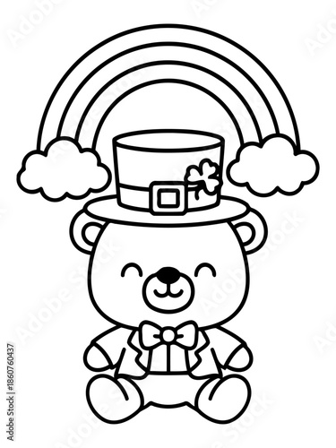Bear with Rainbow: A charming illustration depicts a teddy bear adorned in a stylish hat, set against the backdrop of a vibrant rainbow, creating a delightful scene.