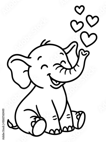 Love-Filled Elephant: A heartwarming cartoon of a happy elephant emitting hearts, exuding a sense of pure joy and affection.