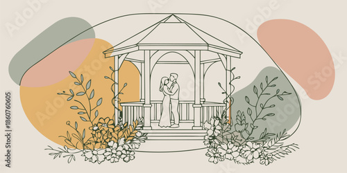 Romantic Gazebo Embrace with Harp Music