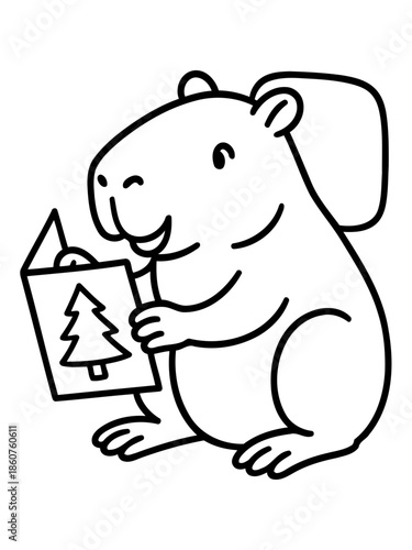 Festive Greeting from the Rodent: A cheerful rodent delights in the festive spirit, engrossed in a greeting card.