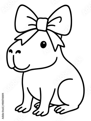 Capybara with Bow: A charming illustration captures the delightful image of a capybara adorned with a decorative bow, radiating joy and cuteness.