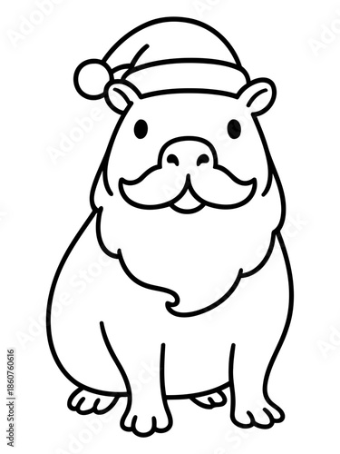 Holiday Capybara: A festive capybara is dressed as santa claus, wearing a santa claus hat and beard, offering a blend of holiday cheer with a touch of exotic wildlife charm.