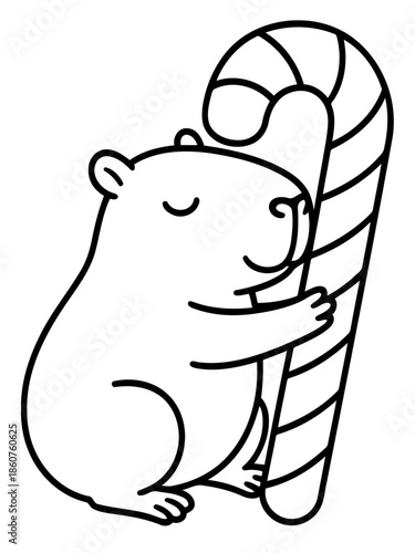 Hamster and Candy Cane: A cheerful hamster lovingly embraces a giant candy cane, evoking a sense of childlike wonder and festive cheer. 