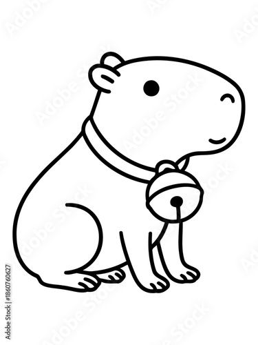 Cute Capybara with Bell: A charming illustration captures the delightful essence of a capybara, adorned with a delicate bell, exuding a sense of simplicity and cheerfulness.