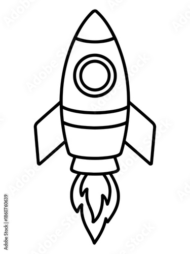 Rocket Silhouette: A sleek rocket soars through the cosmos, its trajectory an arrow to the stars. The black and white minimalism of the line art adds a modern touch.