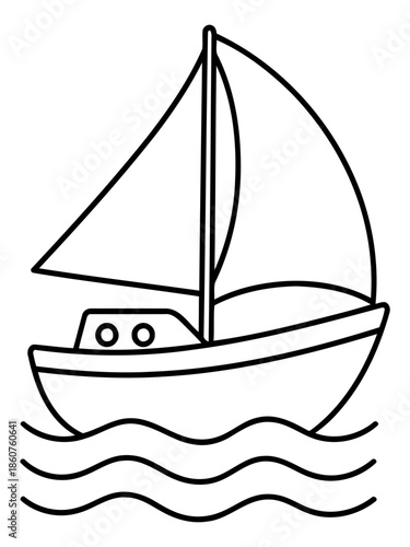 Sailing Vessel Illustration: A minimalistic line drawing captures the elegance of a sailboat, its sails billowing gently above the waves. Perfect for conveying a sense of adventure, freedom.