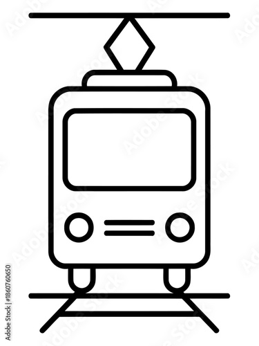 Urban Transit Symbol: A clean, minimalist illustration of a tram traveling along tracks, symbolizing urban transportation.