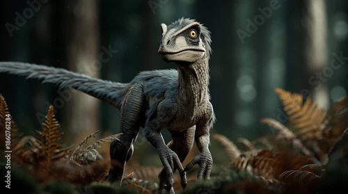 Velociraptor in the Forest Full Body Prehistoric Dinosaur Wildlife Scene Generative AI