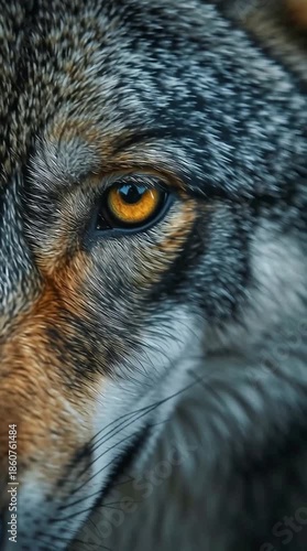 Close Up of Eyes and Face of Wild Wolf Intense Wildlife Portrait Generative AI