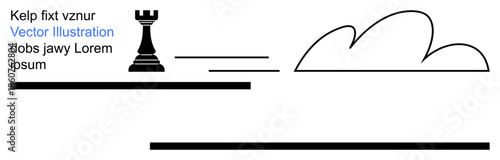 Strategy games, minimalist art, creativity, chess concepts, digital design, abstract patterns. A rook chess piece and cloud with horizontal lines. Strategy games and minimalist art concept