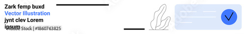 Online identity verification, document validation, digital approval, cybersecurity, data check, authentication process. Checkmark over document with plant in background. Identity verification