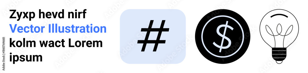 Fototapeta premium metadata tag, dollar coin, and light bulb icons convey concepts of social media, finance, and creative ideas. Ideal for marketing, technology, business strategy, innovation web development social