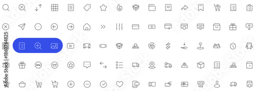 Collection of vector clean, outline icons for user interfaces, experience projects, mobile apps, fintech products. The scalable design ensures integration into user interface systems - part 1