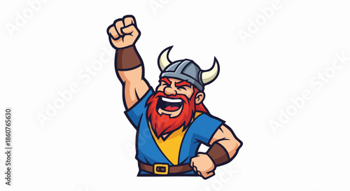Excited Viking Warrior With Fist Raised High.