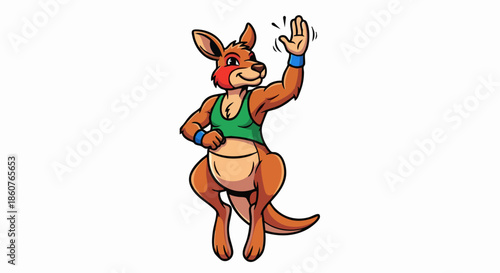 Cartoon Kangaroo Character Waving Hello.