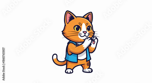 Cartoon Orange Cat with Blue Vest Standing Upright.