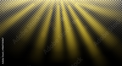 Golden Light Rays on Transparent Background