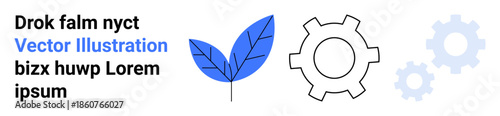 Blue leaf and gear elements combine nature and technology themes. Ideal for technology, environment, innovation, process, sustainability, balance, and simple landing page