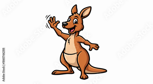 Cute cartoon kangaroo character waving its hand happily.
