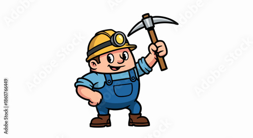 Cartoon Miner with Pickaxe Illustration, Mining Industry Worker, Cartoon Character.