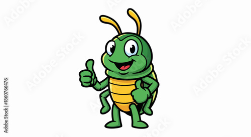 Friendly cartoon bug character giving thumbs up gesture.