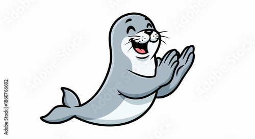 Cartoon Seal Clapping its Flippers with a Cheerful Expression.