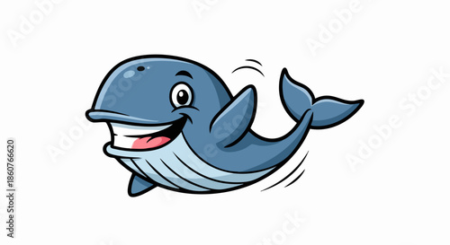 Happy cartoon whale waving hello with a big smile.