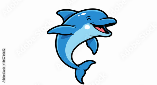 Delightful Blue Dolphin Cartoon Character with a Cheerful Smile.