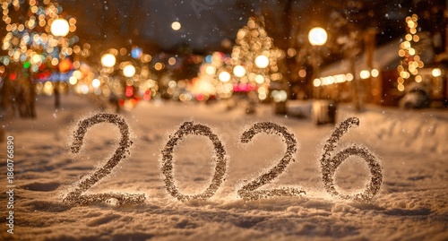 2026 concept with 3d glitter. Merry Christmas and Happy New Year 2026 greeting card., banner, background