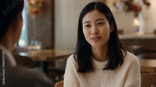 portrait of young Japanese woman in cafe