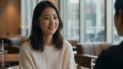 portrait of young Japanese woman in cafe
