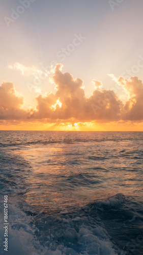 A 9:16 Portrait image of a spectacular sunrise in Bimini, Bahamas