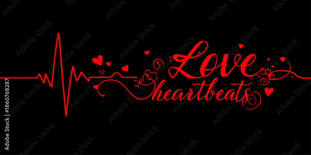 Fototapeta premium Red line love and heart with black background.