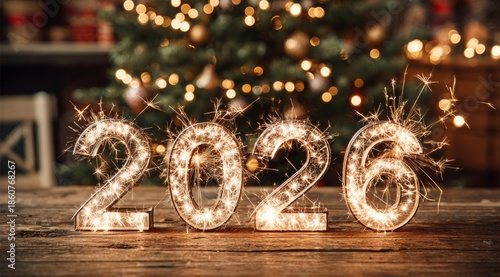 Sparkling Number Candles Celebrating New Year 2026 with Warm Holiday Atmosphere