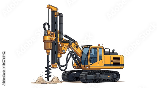 Heavy machinery operating on a construction site with drilling equipment attached