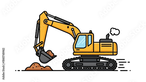 Yellow excavator digging soil on a construction site