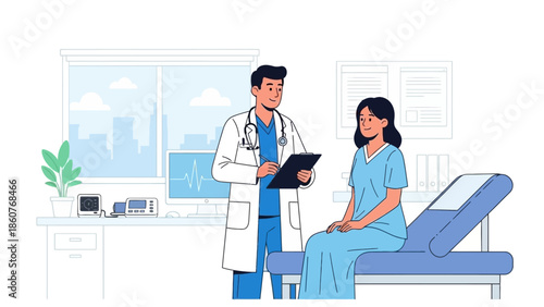Doctor consulting with patient in a hospital examination room