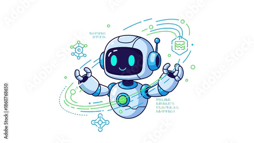 Robot Illustration with Futuristic Elements and Vibrant Colors