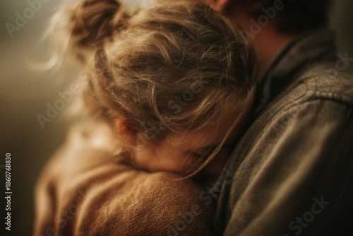 Close up of a man embracing a woman, showing care and warmth. Concept of love, comfort, and protection in an intimate moment.