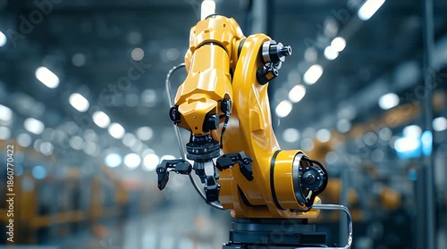 Abstract Industrial Robotic Arm Working in Factory Video.