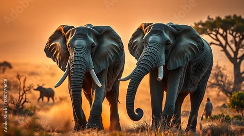 Fototapeta samoprzylepna Elephant Family Walking