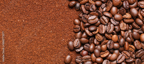 Coffee powder with beans as...
