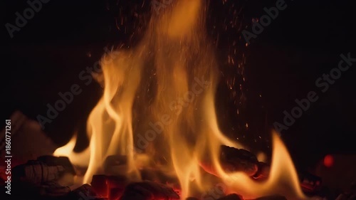 Slow Motion Macro Abstract Fire Embers Glistening Orange and Red Light and Shadow