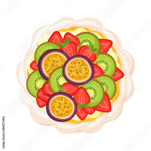 Australian Summer Fruit Pavlova Vector Illustration Flat Design