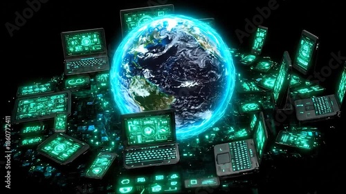 Digital World - A Futuristic Depiction of Global Connectivity and Technology.