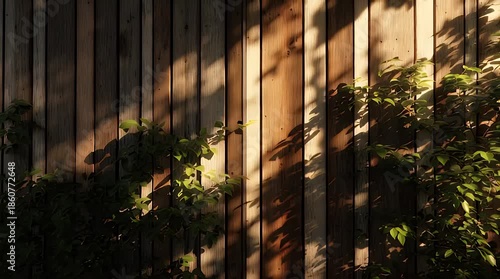 Abstract Wooden Slat Wall with Tree Shadows Moving Video.