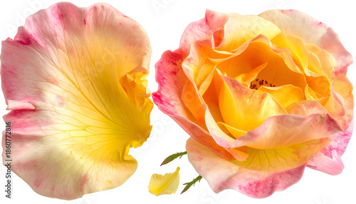 Wallpaper Mural Close-up of a vibrant rose and a detached petal, featuring a yellow and pink palette Torontodigital.ca